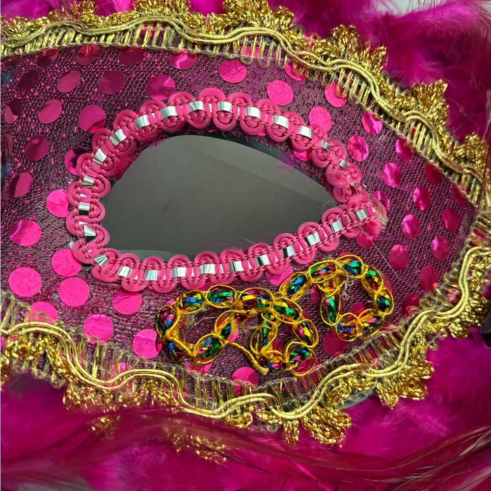 Vibrant Pink Feathered Masquerade Mask